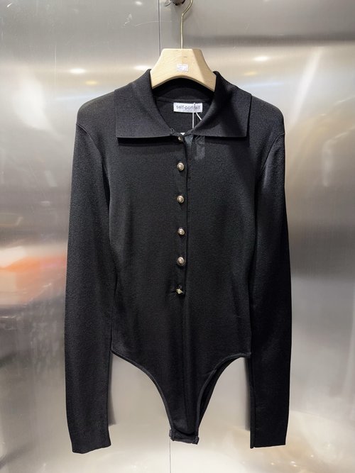 Self-Portrai Classic Black Slim - Fit Jumpsuit Knit Top