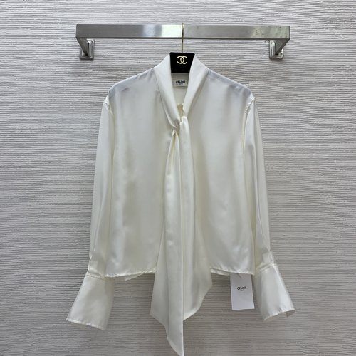 Celine High-End Customized Silk Shirt with Bow and Logo