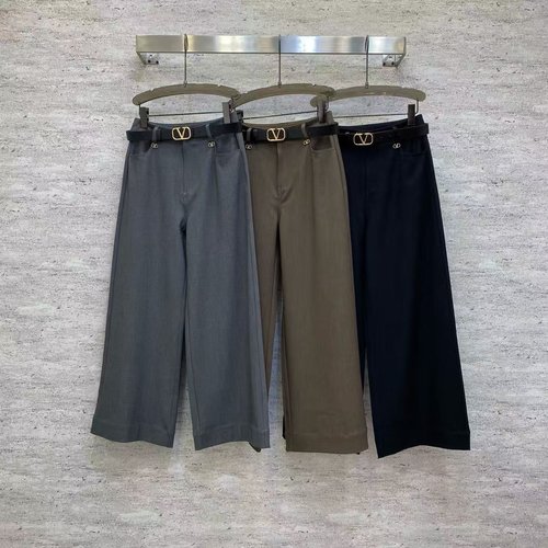 Valentino Versatile TR Blended Wide-leg Trousers with Metal Accent Belt