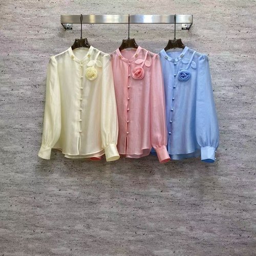 Valentino Light and Airy Tencel Cotton Shirt with Floral Embellishment