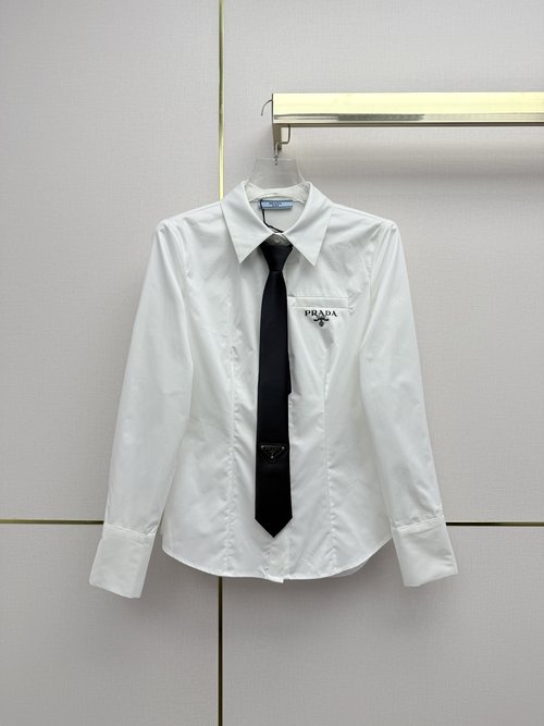 Prada Tailored-fit Shirt with Letter Print and Well-crafted Tie