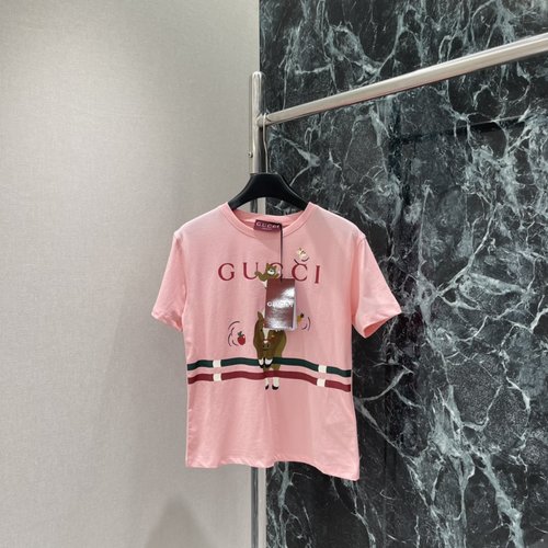 Gucci Cartoon Horse and Striped Short-Sleeve T-Shirt with Festival Aesthetic