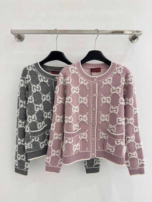 Gucci Round Neck Knit Cardigan with Button Pocket Detail