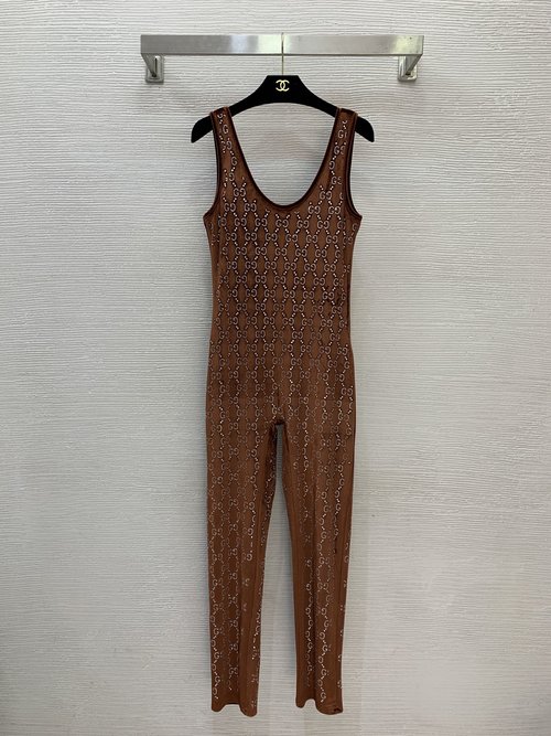 Gucci Velvet GG Logo High - Temperature Rhinestone Sleeveless Jumpsuit
