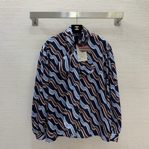 Gucci Inter-color Letter Logo Loose-fit Blouse with Floating Collar