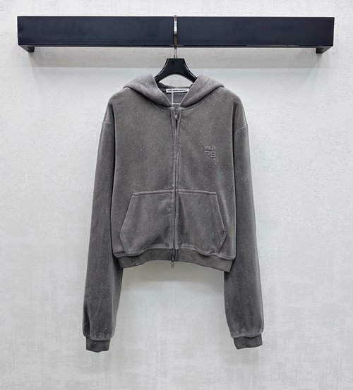 Alexander Wang Starry Rhinestone Hooded Jacket with Logo for a Classic High-Street Style
