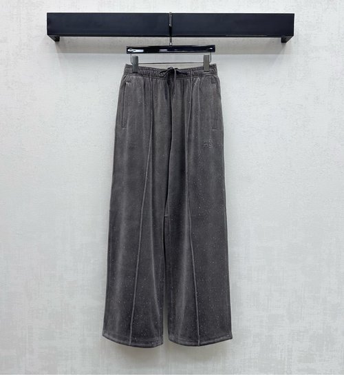 Alexander Wang Starry Rhinestone Drawstring Straight-Leg Pants with Logo for a Sophisticated Look