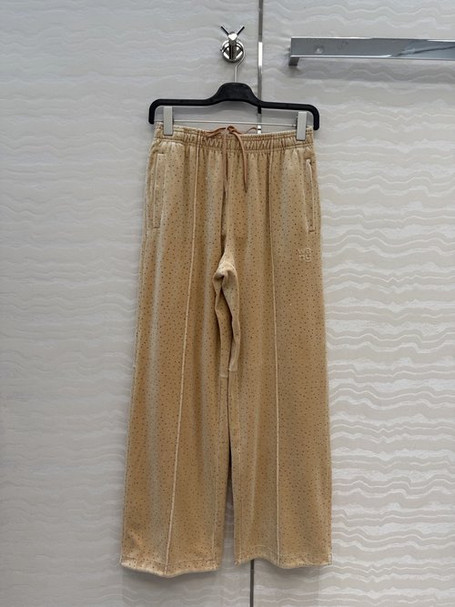 Alexander Wang Velvet Studded Wide-Leg Straight Pants with Elastic Waist