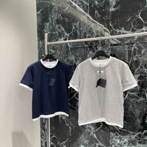 Prada Two-tone Short Sleeve T-shirt with Layered Design, Sophisticated and Fashionable