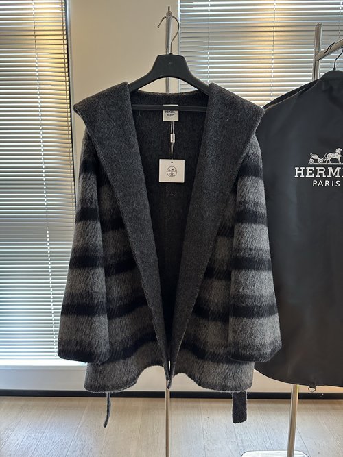 Hermes Alpaca Cashmere Robe Coat, Loose Fit, Designer Aesthetic