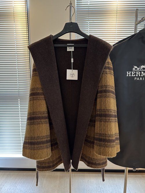 Hermes Alpaca Cashmere Robe Coat, Loose Fit, Designer Aesthetic