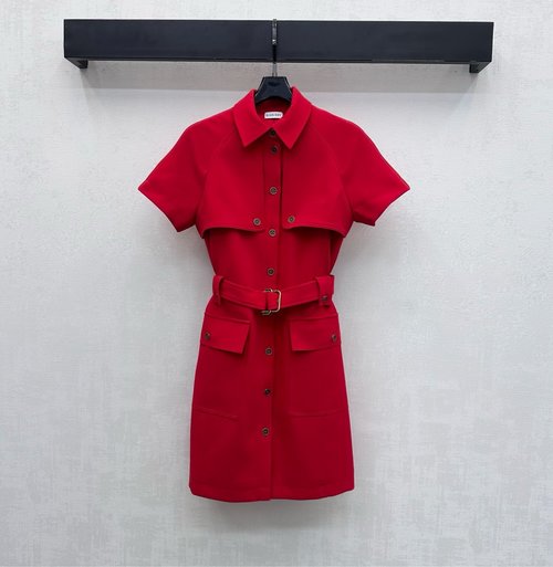 Burberry Imported Nylon Lapel Belted Dress with Split Hem and Scarf Collar