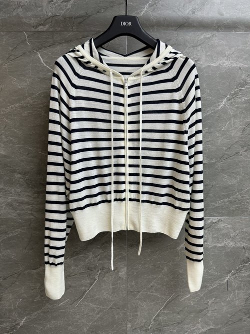 Dior Hooded Zippered Cardigan in Classic Black and White