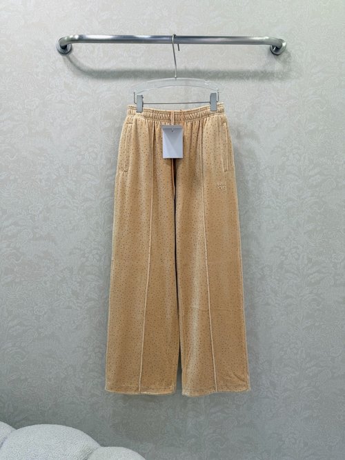 Alexander Wang Elegant Velvet Wide-Leg Pants with Sparkling Rhinestones, Classic Style