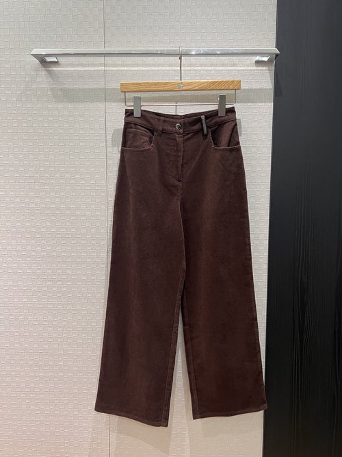 Brunello Cucinelli Single-Layer Corduroy Straight Leg Pants with Beaded Chain Logo