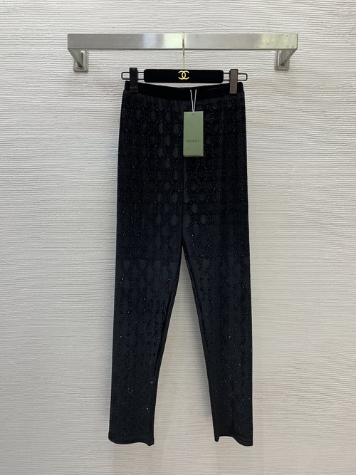 Gucci Customized Velvet Pants with GG Logo and Hot-drill