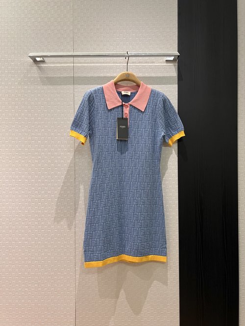 Fendi Color Block Collar Polo Knit Short Dress