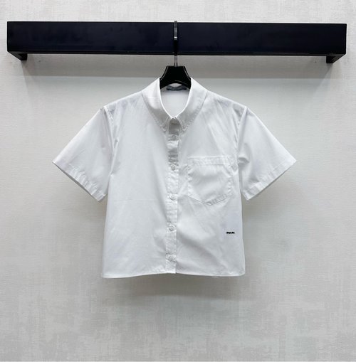 Prada Collar Short Sleeve Shirt with Pocket and Embroidered Logo