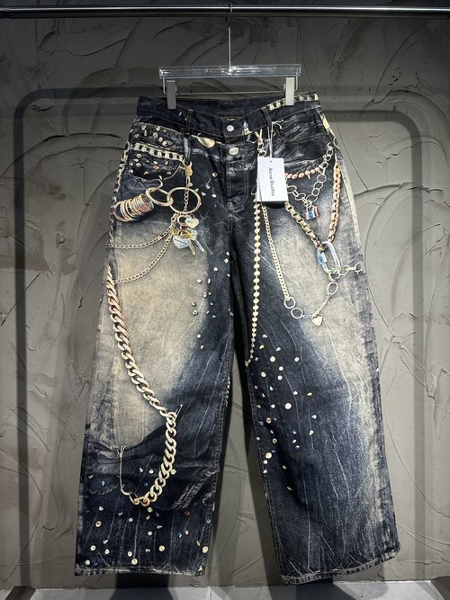 Dior Black and Gold Chain Jeans with Trompe - l oeil Print