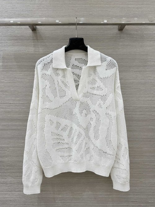 Brunello Cucinelli High-End Sequined Crochet Loose Long-Sleeve Top