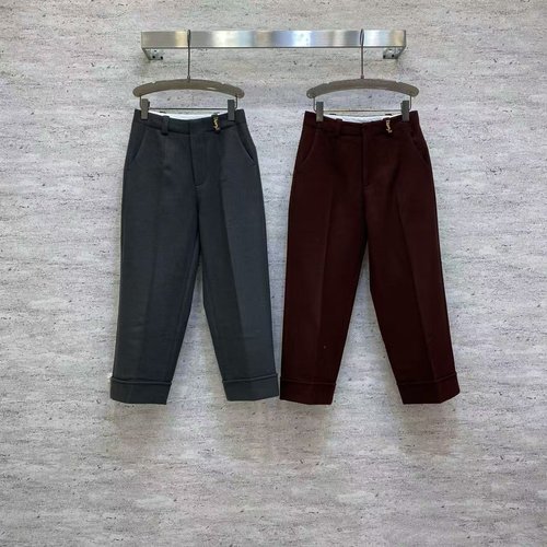 Yves Saint Laurent Classic Tapered Trousers with Metal Buckle on Waist