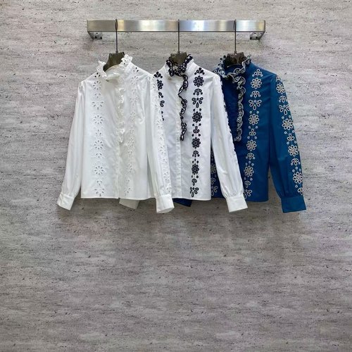 Valentino Sophisticated Cotton Shirt with Delicate Embroidery and Ruffled Collar