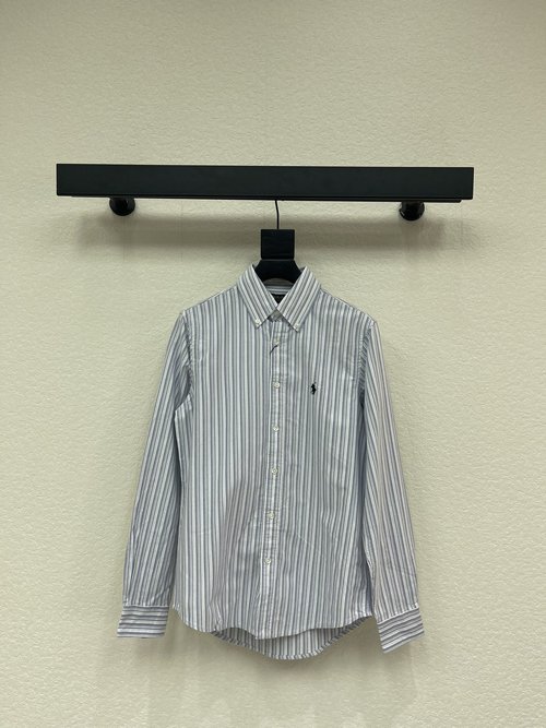 Polo Ralph Lauren Blue Striped Long-Sleeve Shirt with Dark Blue Embroidered Logo: Refined Look
