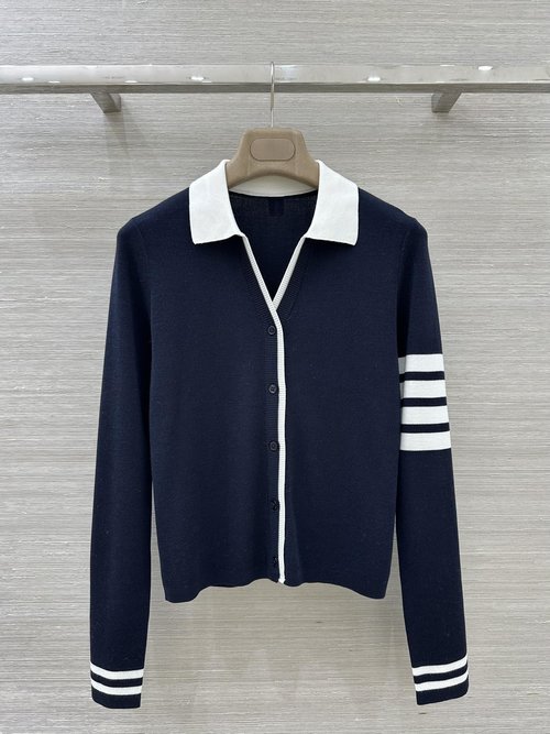 Thom Browne Exclusive Silk - Wool Cardigan with Classic Stripes
