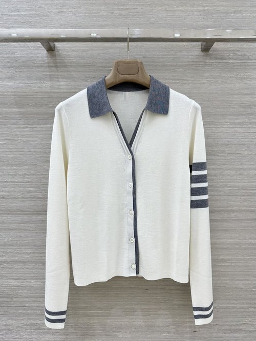 Thom Browne Exclusive Silk - Wool Cardigan with Classic Stripes