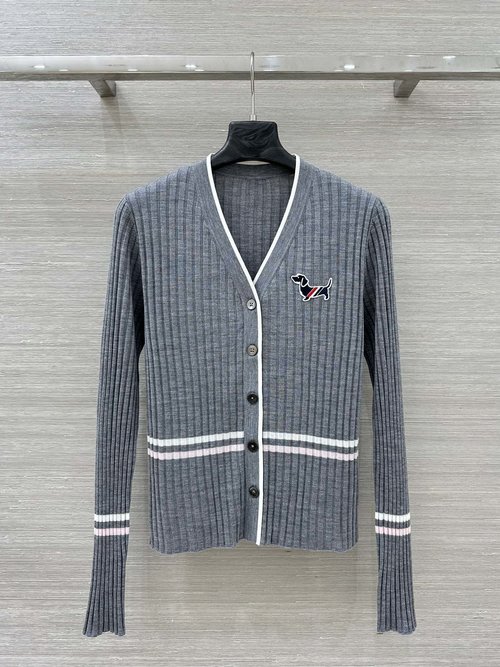 Thom Browne Exclusive Silk & Wool Cardigan with Puppy & Ribbon Design