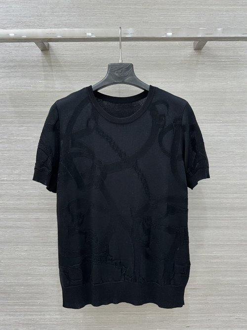 Polo Ralph Lauren High - end Embossed Jacquard Slimming Short - sleeve Top