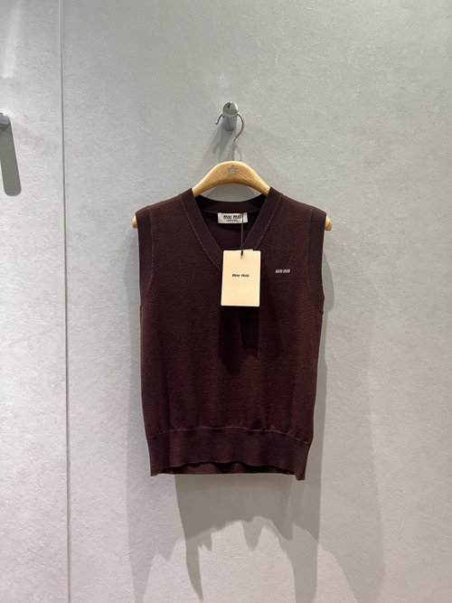 Miu Miu Spring V-Neck Knit Vest with Classic Miu Letter