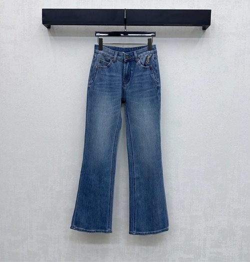 Yves Saint Laurent Stretch Denim Bootcut Jeans with Metal Letter Decoration: Timeless Design
