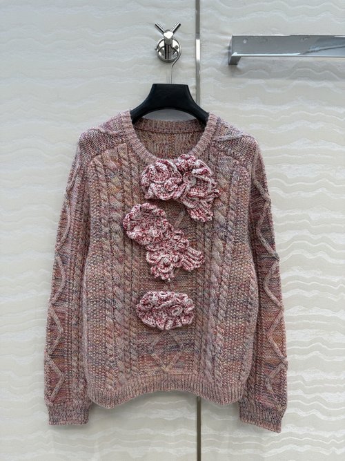 Louis Vuitton Cinnamon Pink Flower Knit Sweater, Luxury Appeal