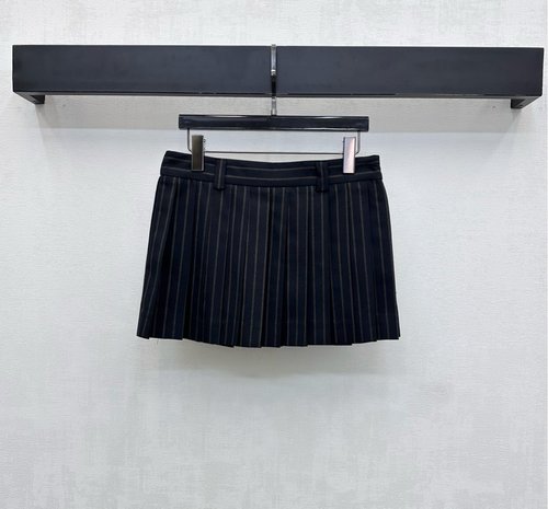 Miu Miu Embroidered Logo Wool High Waist Short Pleated Skirt