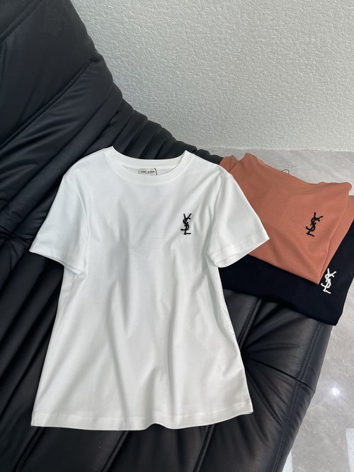 Yves Saint Laurent Beaded Letter Logo Crew - Neck Short - Sleeve T - Shirt