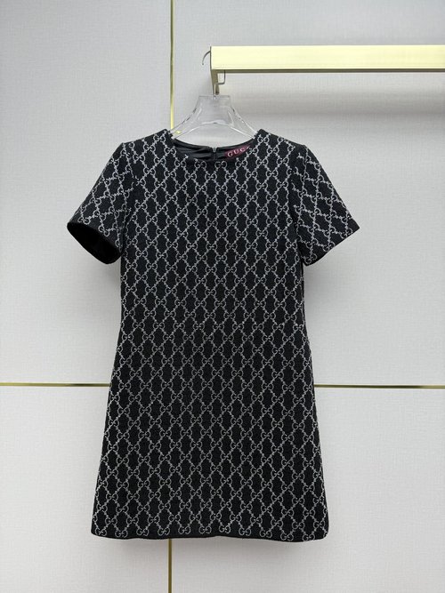 Gucci Double G Rhinestone Round-Neck Dress, Fashionable Elegant