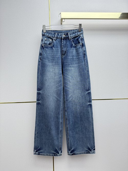 Loewe Denim Straight-Leg Pants with Letter Embroider and Gradient Wash