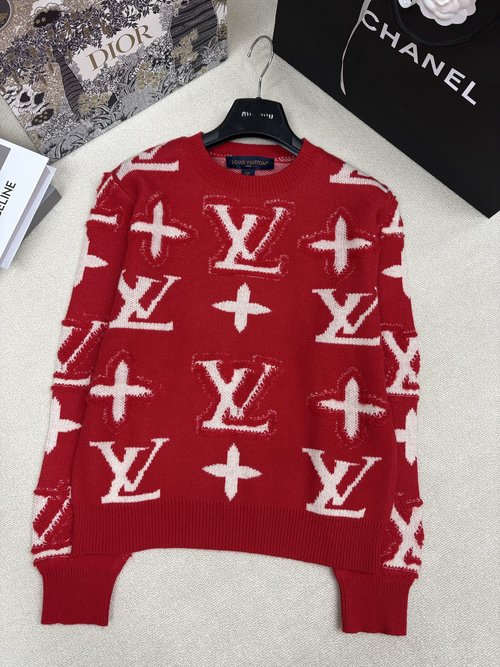 Louis Vuitton Classic Brand Logo Jacquard Round Neck Knit Pullover