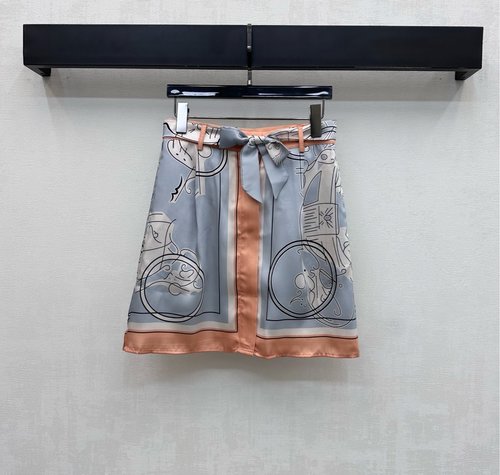 Hermes Silk Mini Skirt with Tie-up Waist