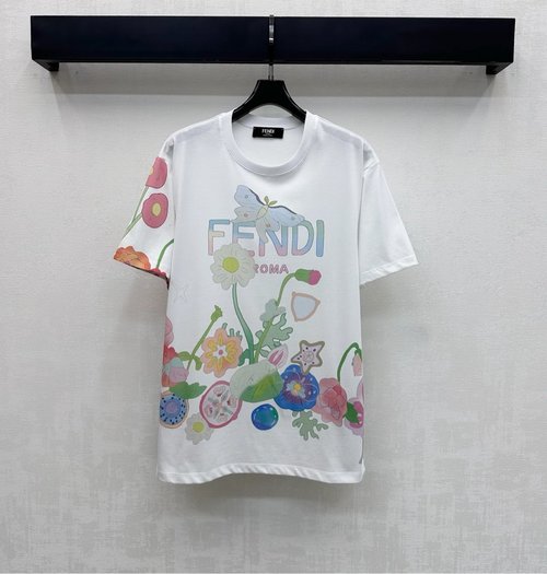 Fendi Custom Imported All-Cotton Round Neck Printed T-Shirt, Casual Style