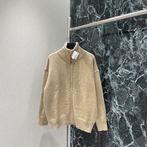 Loewe Zippered Knit Cardigan with Blue Letter