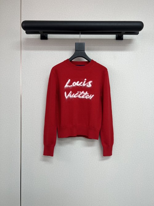 Louis Vuitton Red Letter Embroidered Knit Sweater, Simple Style