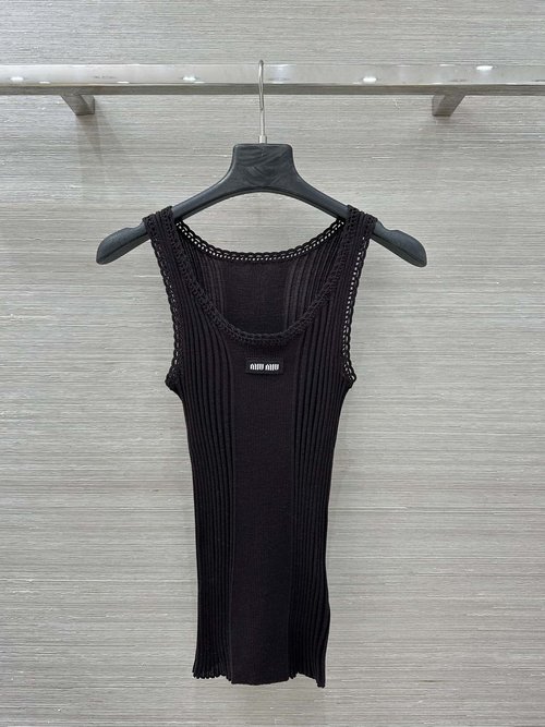 Miu Miu Miu-style Wool Vest with Lace and Knit Logo