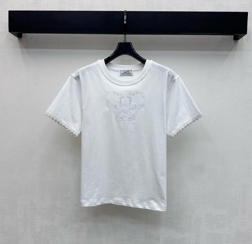 Hermes Sleeveless Lace Cuff Logo Trimmed T-Shirt