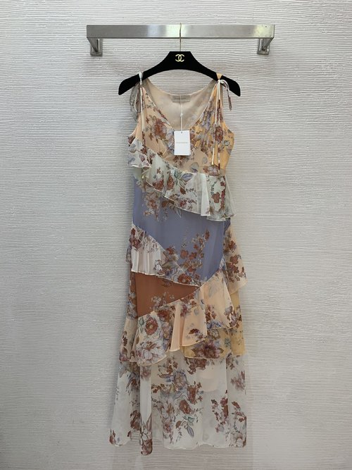 Zimmermann Vacation-style Floral Print Sleeveless Dress with Irregular Ruffles and Waist Cinch