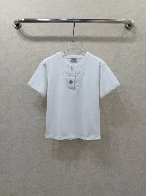 Hermes Hollow-embroidered Logo Short Sleeve T-shirt for Layers