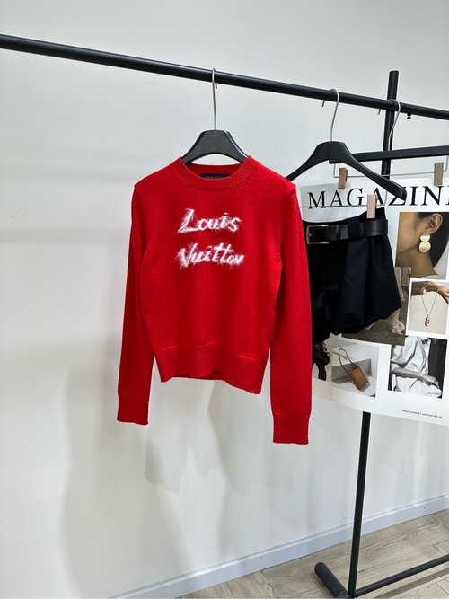 Louis Vuitton Red Wool-Cashmere Blend Sweater with Handwritten Logo