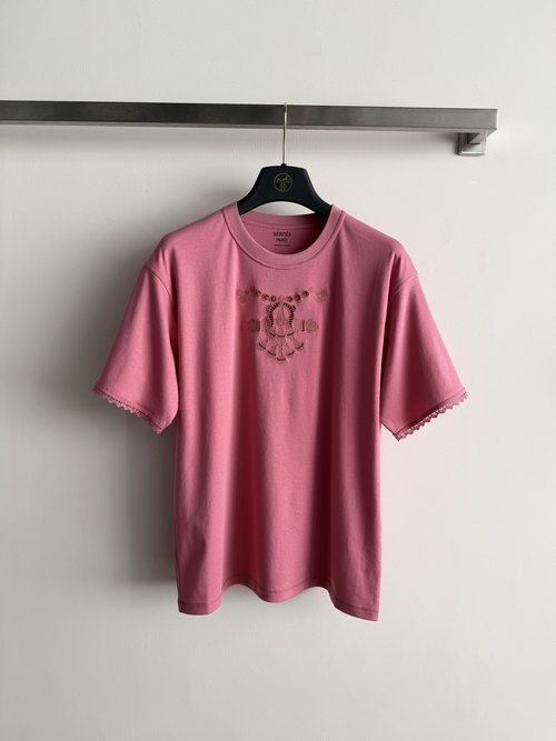 Hermes Maxi Brode Short Sleeve Tee with Embroidered Detail