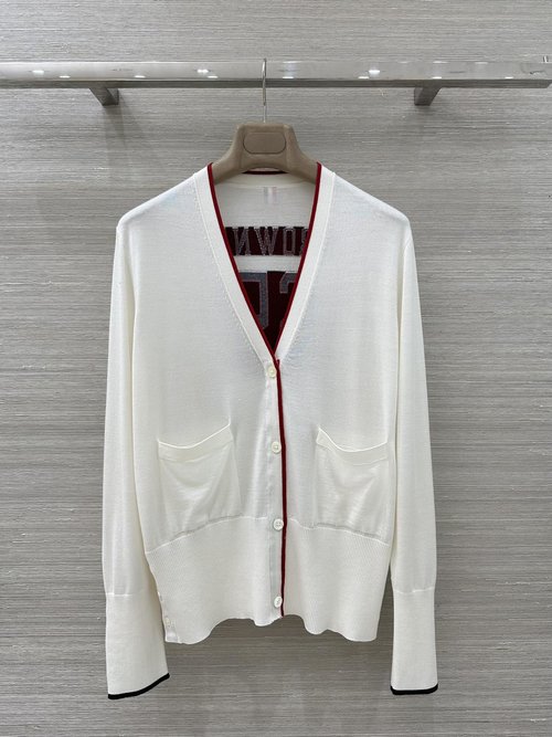 Thom Browne Exclusive Silk and Wool Cardigan with Ribbon Design